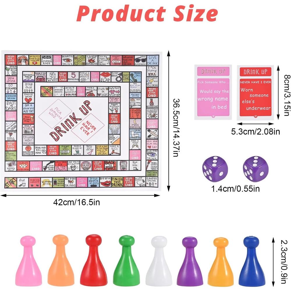 Drink Up Interactive Party Board Game Mat Adult Drinking Game 2–8 Players